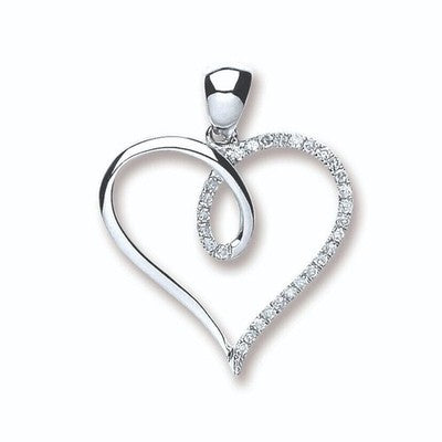 Real Diamond Heart Pendant 9ct White Gold 18"/45cm Chain Hallmarked