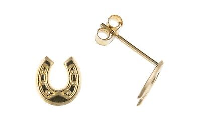 Yellow Gold Horseshoe Stud Earrings Solid 9 Carat Studs British Made