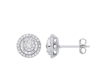 Diamond Multi Halo Stud Earrings 9ct White Gold 9mm Studs 0.36ctw Real Diamonds