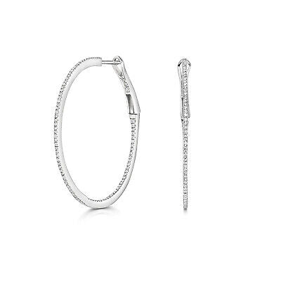 Diamond Oval Hoop Earrings White Gold 0.50ctw Diamonds 34mm