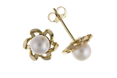 9ct Gold Pearl Flower Stud Earrings Freshwater Studs Wedding Bridal Jewellery