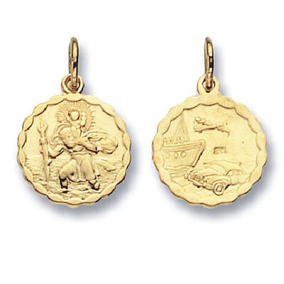 Gold St. Christopher Pendant Scallop Edge Design 14mm