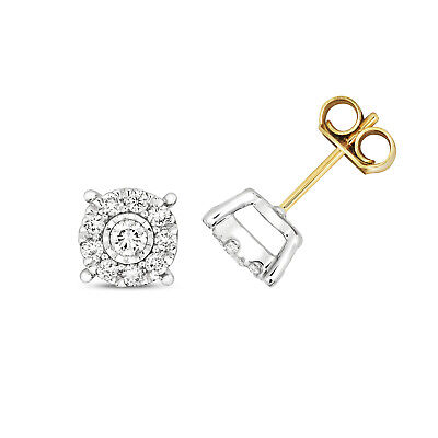 Diamond Stud Earrings Yellow Gold Illusion Set Premium Diamonds 0.41ct