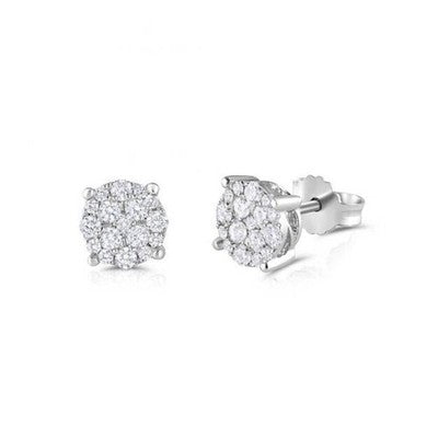 Real Diamond Cluster Earrings 18ct White Gold 7mm Wide 0.50ctw Mined Diamonds