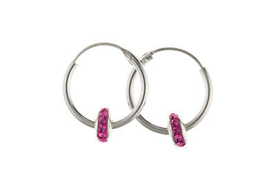 Silver Hoop Creole Earrings Pink Crystal 18mm 925 hallmark