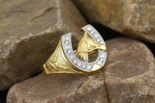 9ct Yellow Gold Cubic Zirconia Horse Shoe Ring Fully Hallmarked