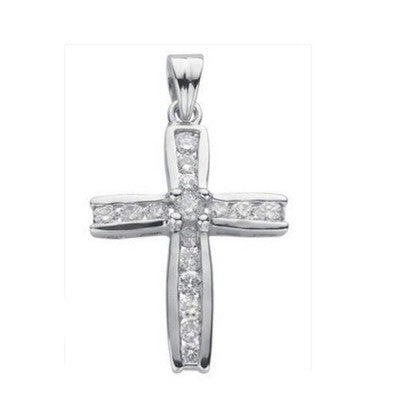18ct White Gold Cross Pendant 1 Carat Natural Diamond Necklace 18" Chain