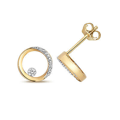 Diamond Open Circle Stud Earrings 9ct Yellow Gold Studs Real Diamonds