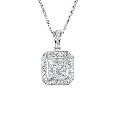 Real Diamond Square Pendant 18ct White Gold 0.50ctw Premium Diamonds 18" / 45cm