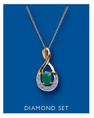 Emerald and Diamond Pendant 9ct Yellow Gold Infinity Twist Necklace 16 - 18"
