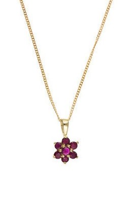 Natural Ruby Jewellery Set Yellow Gold Pendant Necklace & Stud Earrings