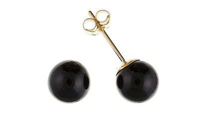 9ct Gold Black Onyx Stud Earrings Yellow Gold Round Studs Hallmarked