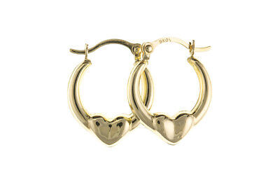 Gold Hoop Earrings Heart Creole Yellow Gold Hoops 13mm Hallmarked
