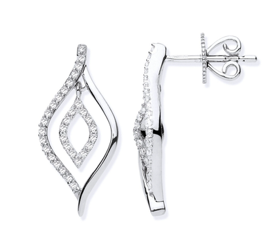 White Gold Diamond Accent Open Marquise Drop Earrings 20.6mm Elegant Dangle Gift