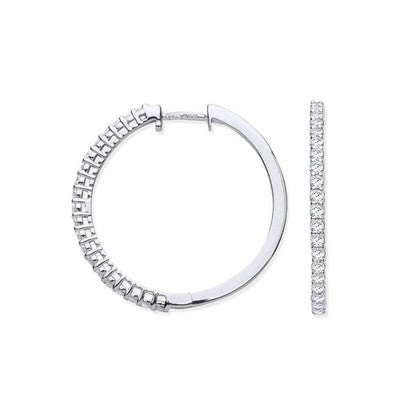 Real Diamond Hoop Earrings 18ct White Gold 26mm Diameter 0.70ctw Mined Diamonds