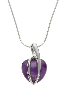 Amethyst Heart Pendant Solid Sterling Silver Necklace Statement Snake Chain