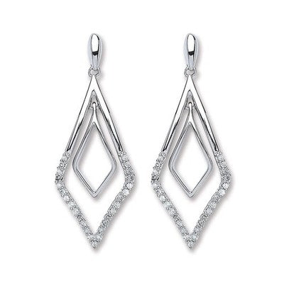 White Gold Natural Diamond Open Teardrop Dangle Drop Earrings 28mm Drop