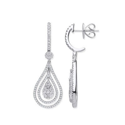 Diamond Teardrop Earrings 18ct White Gold Double Halo Drop Dangle Pierced 1.17ct