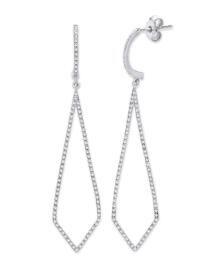 9ct White Gold Diamond Geometric Drop Dangle Earrings 54mm Wedding Bridal