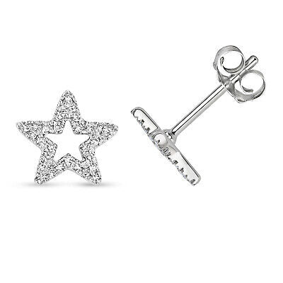 Diamond Star Stud Earrings 9ct White Gold Real Diamonds