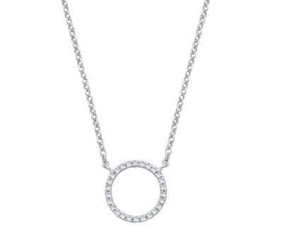 Elegant Diamond Circle Pendant Necklace White Gold 17" / 43cm