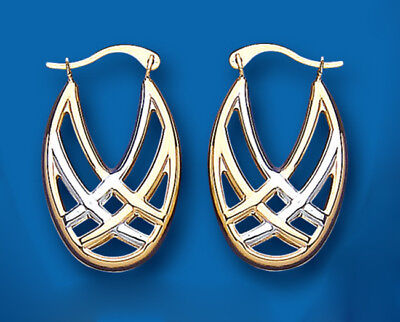 Gold Creole Hoop Earrings Two Colour White and Yellow Gold Hoops 13 x 24mm
