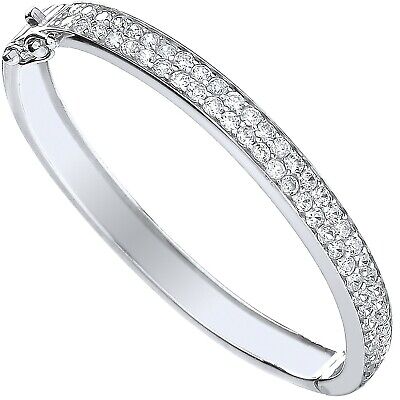 Solid Silver Baby Bangle Cubic Zirconia Hinged Christening Gift