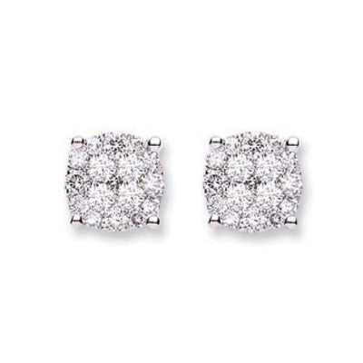 Real Diamond Cluster Earrings 18ct White Gold 8.2mm Wide 0.75ctw Mined Diamonds