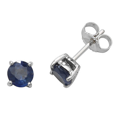 Natural Sapphire Pendant & Stud Earrings Set Solid White Gold