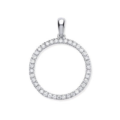 Diamond Open Circle Pendant 9ct White Gold 18" Chain 0.33ctw Real Diamonds