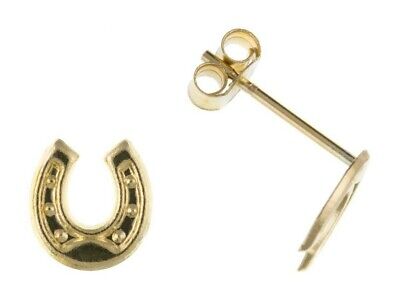 Yellow Gold Horseshoe Stud Earrings Solid 9 Carat Studs British Made