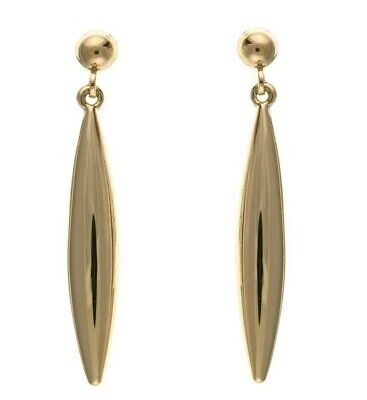 Yellow Gold Plain Bomber Drop Earrings Hallmarked Drops Dangly