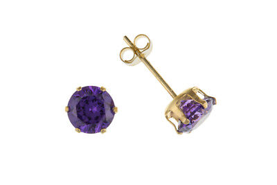 9ct Gold Amethyst Stud Earrings Yellow Gold Solitaire February Birthstone
