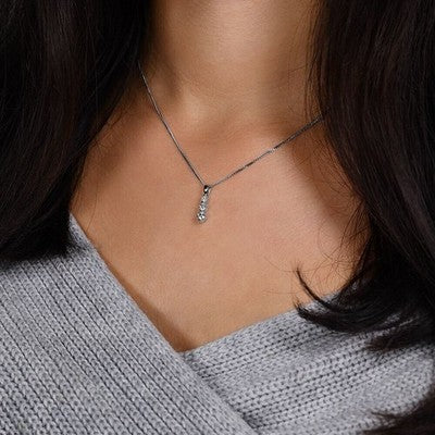 Real Diamond Trilogy Pendant Necklace 9ct White Gold Three Stone 18" / 45cm
