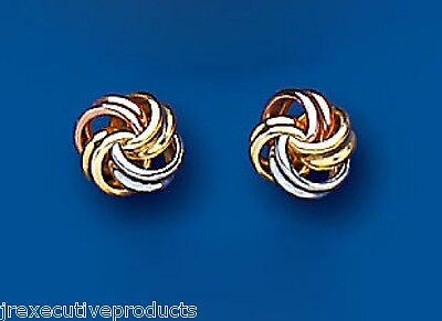 Three Colour Gold Knot Earrings Knot Stud 5mm Studs Rose White & Yellow Gold