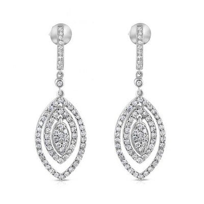 White Gold Diamond Drop Dangle Earrings Halo Marquise Elegant Fine Jewellery