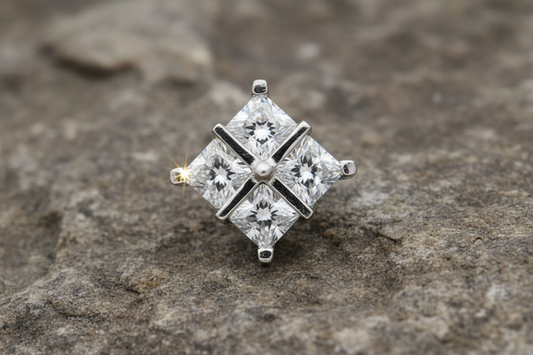 Men's Square Earring White Gold Stud 375 Hallmark
