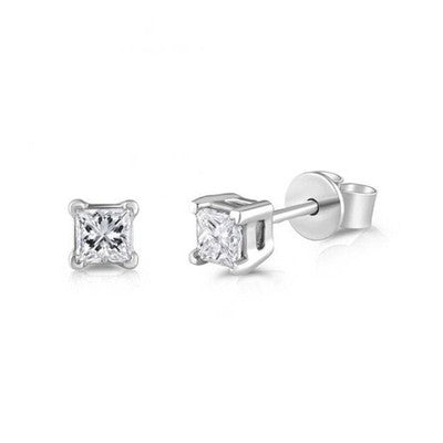 Square Diamond Solitaire Earrings 18ct White Gold 0.50ctw Princess Real Diamonds