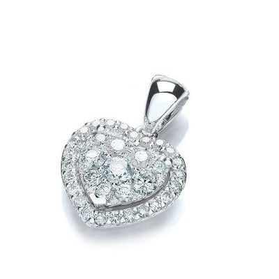 Real Diamond Heart Pendant Necklace 18ct White Gold 18" Chain 0.40ctw Diamonds