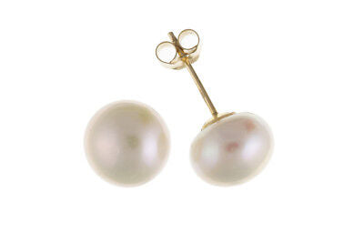 9ct Gold Pearl Button Stud Earrings 6mm Freshwater Wedding Bridal Hallmarked