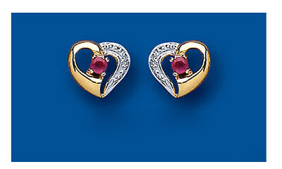 9ct Gold Ruby Heart Earrings Yellow Gold Love Studs July Birthstone Hallmark