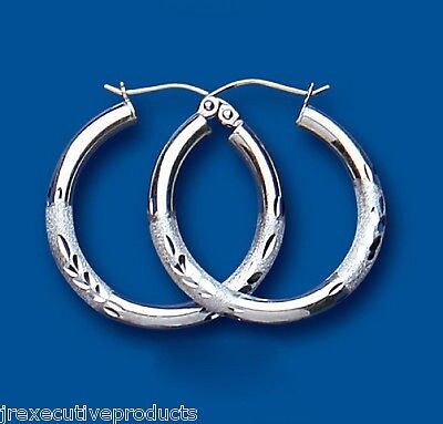 Silver creole Hoop Earrings Satin and Polished Hoops 25mm Diameter 925 Hallmark