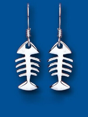 Silver Fish Bone Pendant Necklace & Drop Earrings Jewellery Set 925