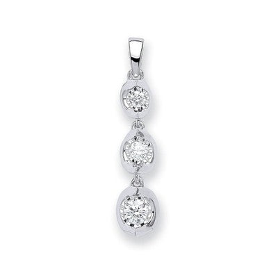 Diamond Three Stone Pendant 9ct White Gold Trilogy 18" Chain Genuine Diamonds