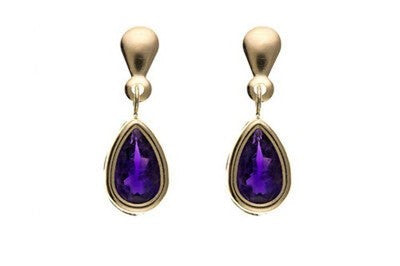 Timeless Amethyst Pendant and Matching Earrings Teardrop Set Solid Yellow Gold