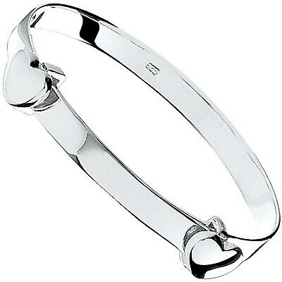 Silver Heart Baby Bangle Girls Christening Gift 925 Hallmark British Made Boxed