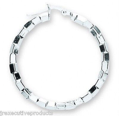 Silver Hoop Creole Earrings 30mm Patterned Hoops 925 Hallmark