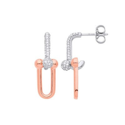9ct White & Rose Gold Diamond Drop Earrings 24mm Ladies Luxury Jewellery