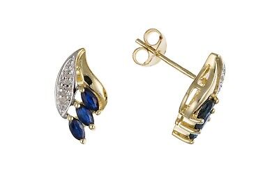 Sapphire and Diamond Earrings Yellow Gold Marquise Stud Natural Stones