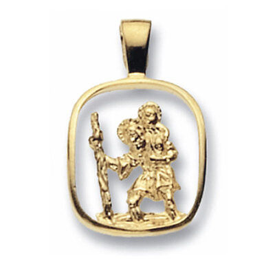 Yellow Gold St. Christopher Cushion Pendant British made Hallmarked